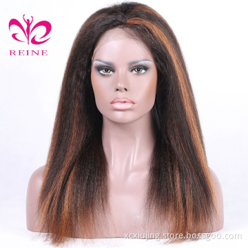 REINE Wholesale Mix Color Cuticle Aligined human hair kinky straight 13*4 Frontal lace wig